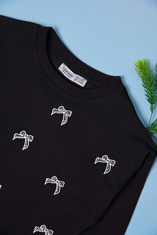 Детские свитшот для девочек с вышивкой Fulla Moda, Black — фото 3