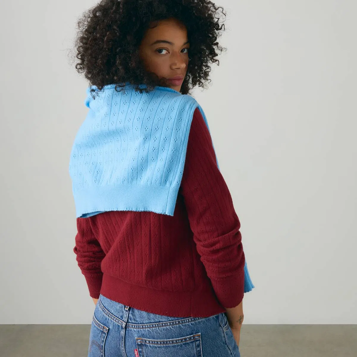 Очень мягкий ажурный кардиган с круглым вырезом Levi's, Alaskan Blue - Blue — фото 3