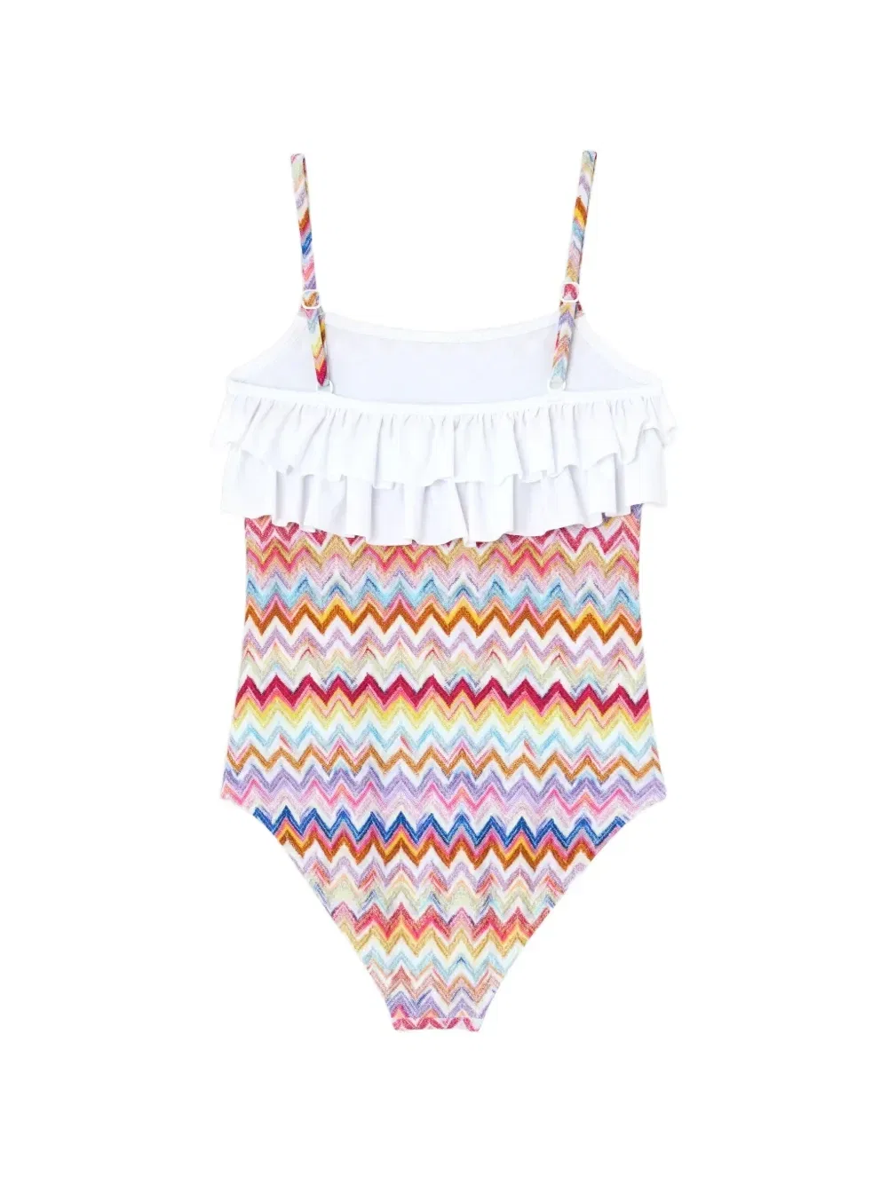 Купальник с зигзагообразным принтом и рюшами Missoni Kids, белый — фото 2