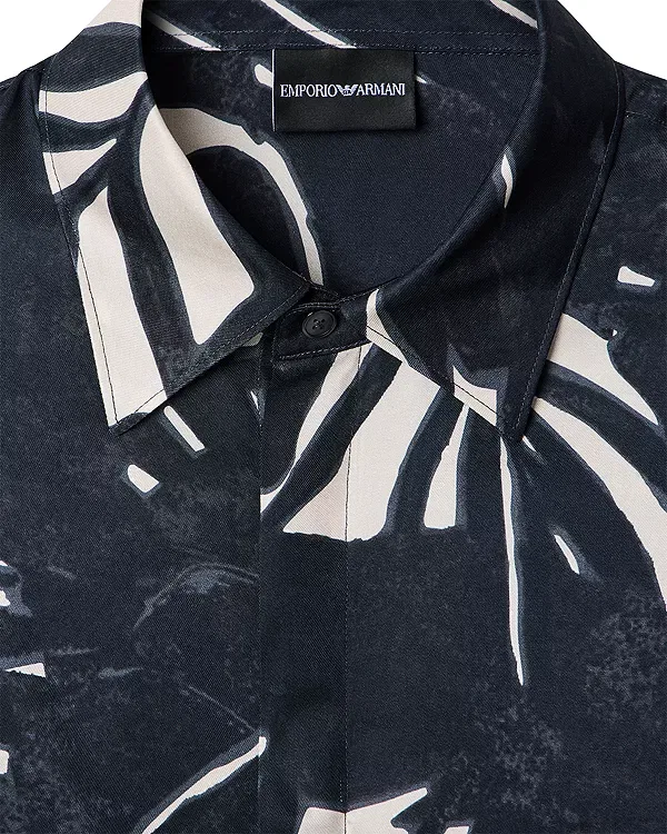 Мужская рубашка с принтом Comfort Fit Leaf Print Emporio Armani, Blue/Ivory — фото 4