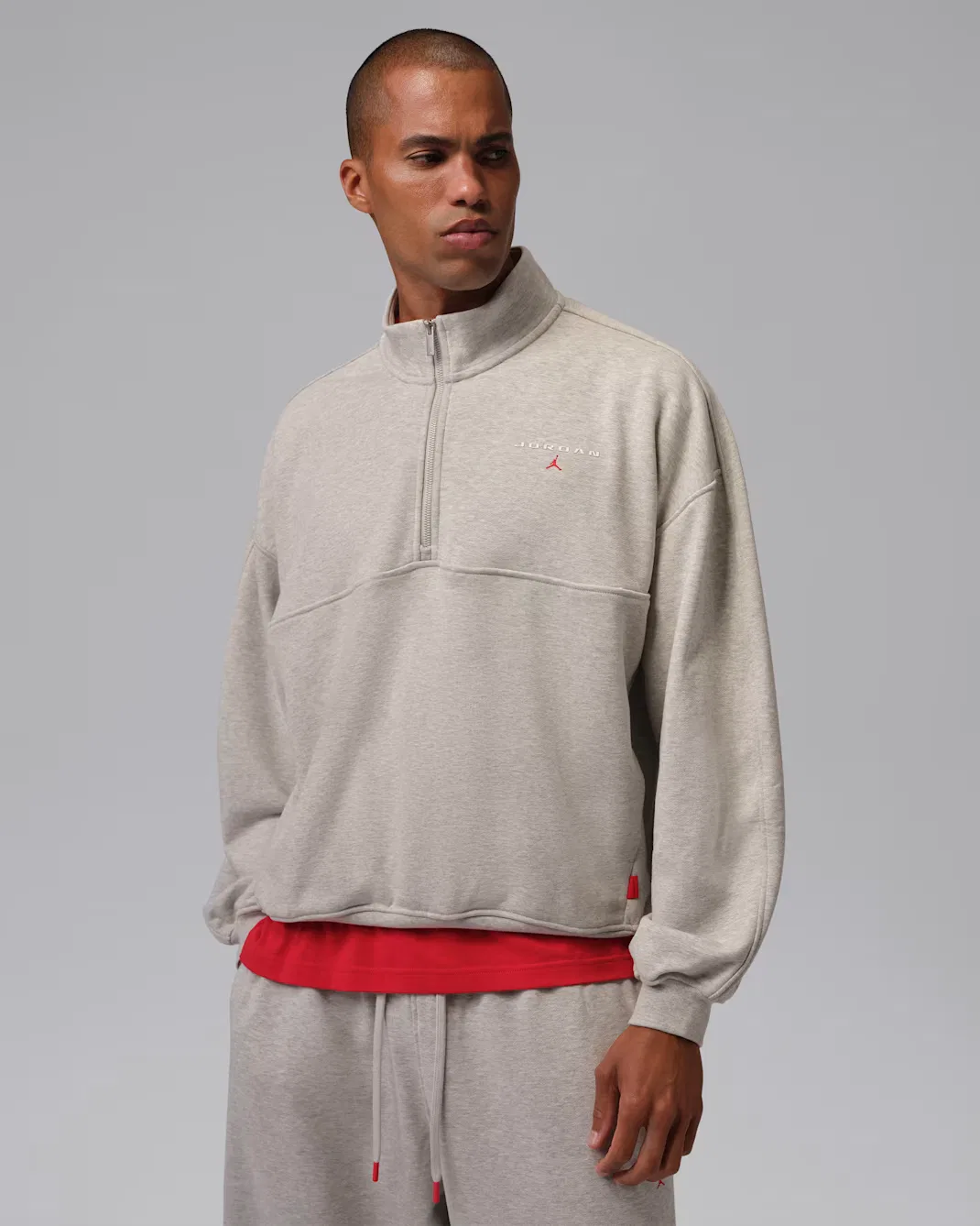 Мужская футболка с застежкой-молнией на четверть длины Jordan Flight Fleece, Grey Heather