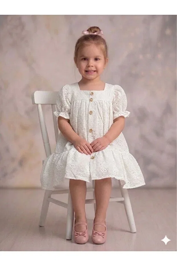 Детское платье для девочек с коротким рукавом Penu Baby Kids, Ecru — фото 3