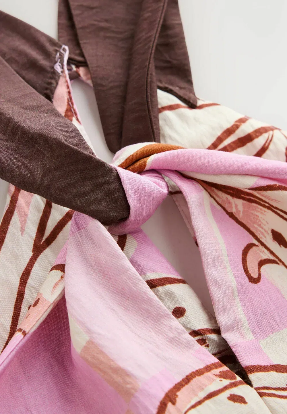 Блузка стандартного кроя с завязками на шее Next, Pink Orange Floral Print — фото 3
