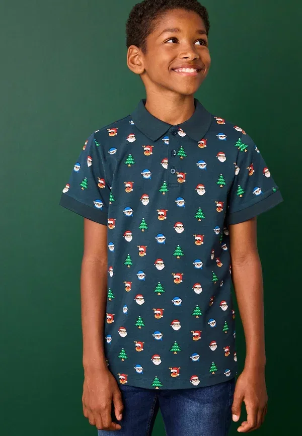 Футболка поло с принтом Christmas Short Sleeve Next, Navy Blue, темно-синий
