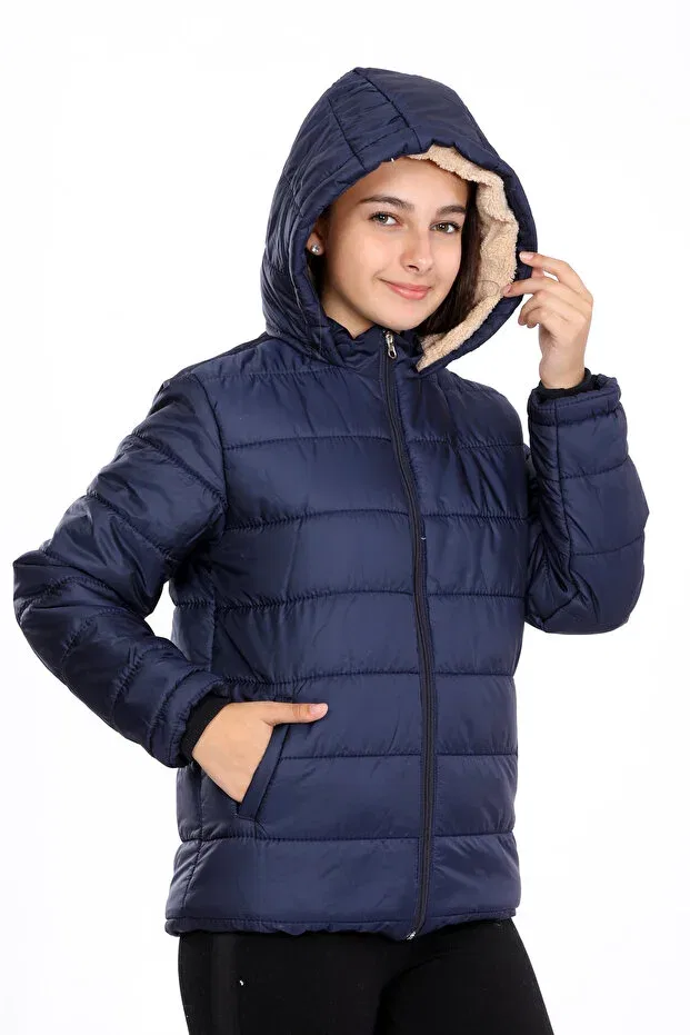 Детское пальто для девочек с капюшоном водонепроницаемое Vodens, Navy Blue — фото 3