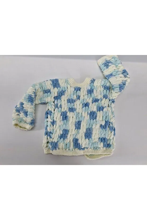 Детский кардиган с принтом Hand knitted soft plus blue buttoned cardigan Evitle, Blue — фото 3