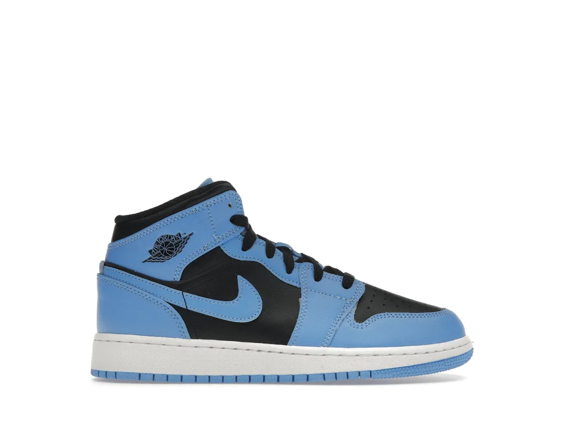 Детские кроссовки с кожаным верхом Jordan 1 Mid Jordan, University Blue/White/Black