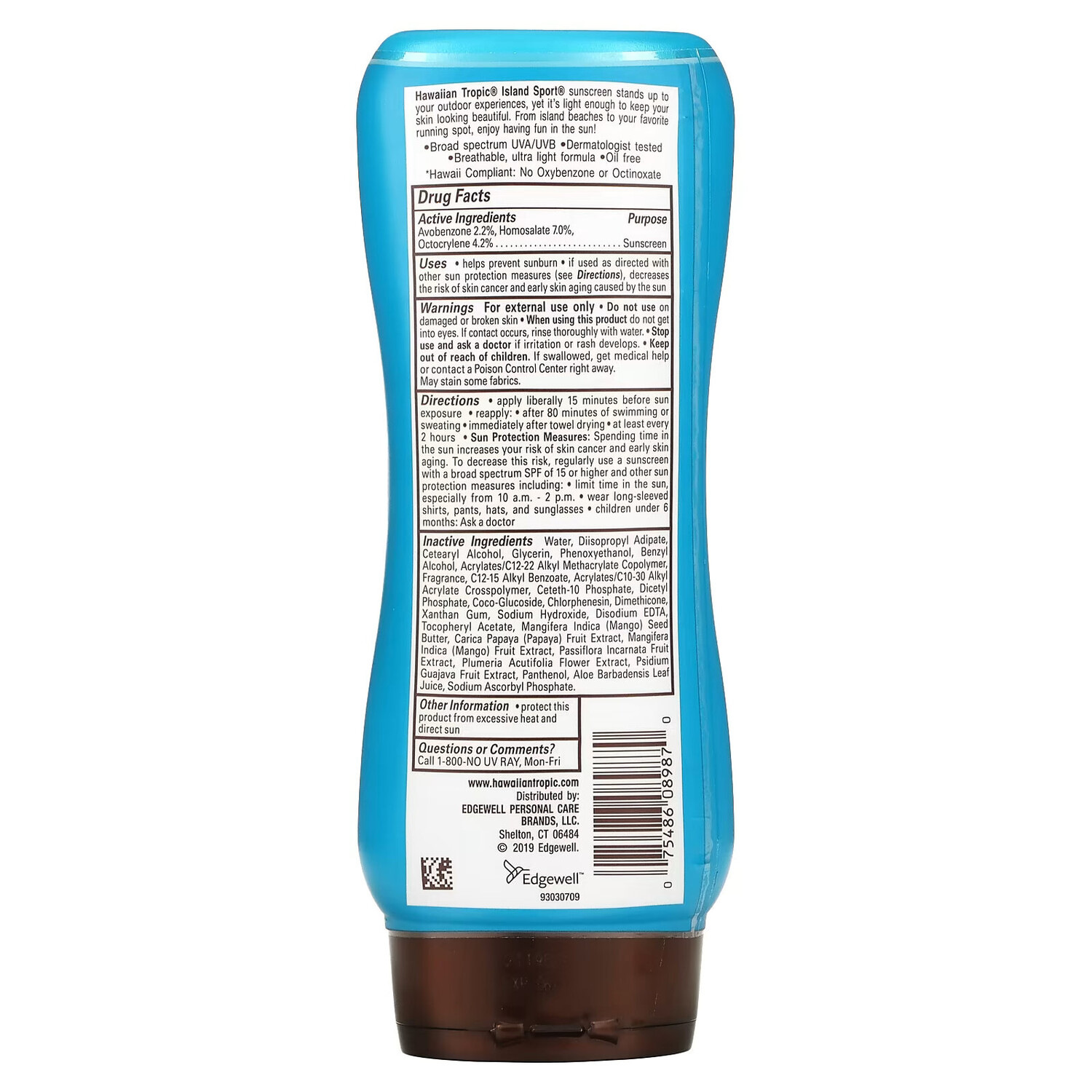 Hawaiian Tropic, Высокоэффективное солнцезащитное средство Island Sport с SPF 30, легкий тропический аромат, 236 мл — фото 3