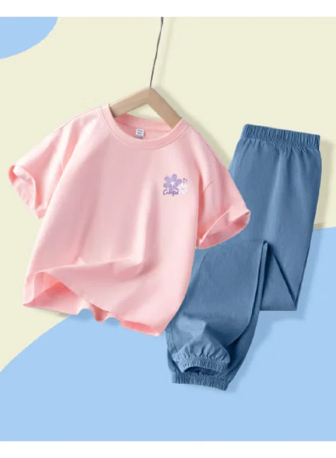 Jeanswest Комплект с коротким рукавом и брюками в джинсовом стиле, розовый
