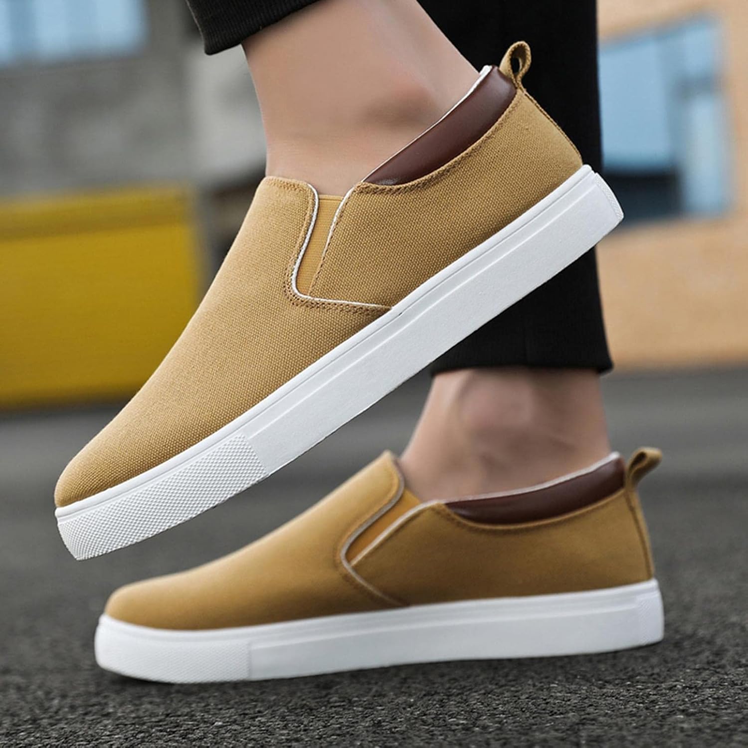 Мокасины Hbeylia Slip On, модные кроссовки для мужчин, повседневные дышащие низкие тканевые кеды, унисекс, классические низкие тканевые кроссовки для прогулок, вождения, мокасины, ботинки для мужчин для активного отдыха на открытом воздухе, хаки — фото 2