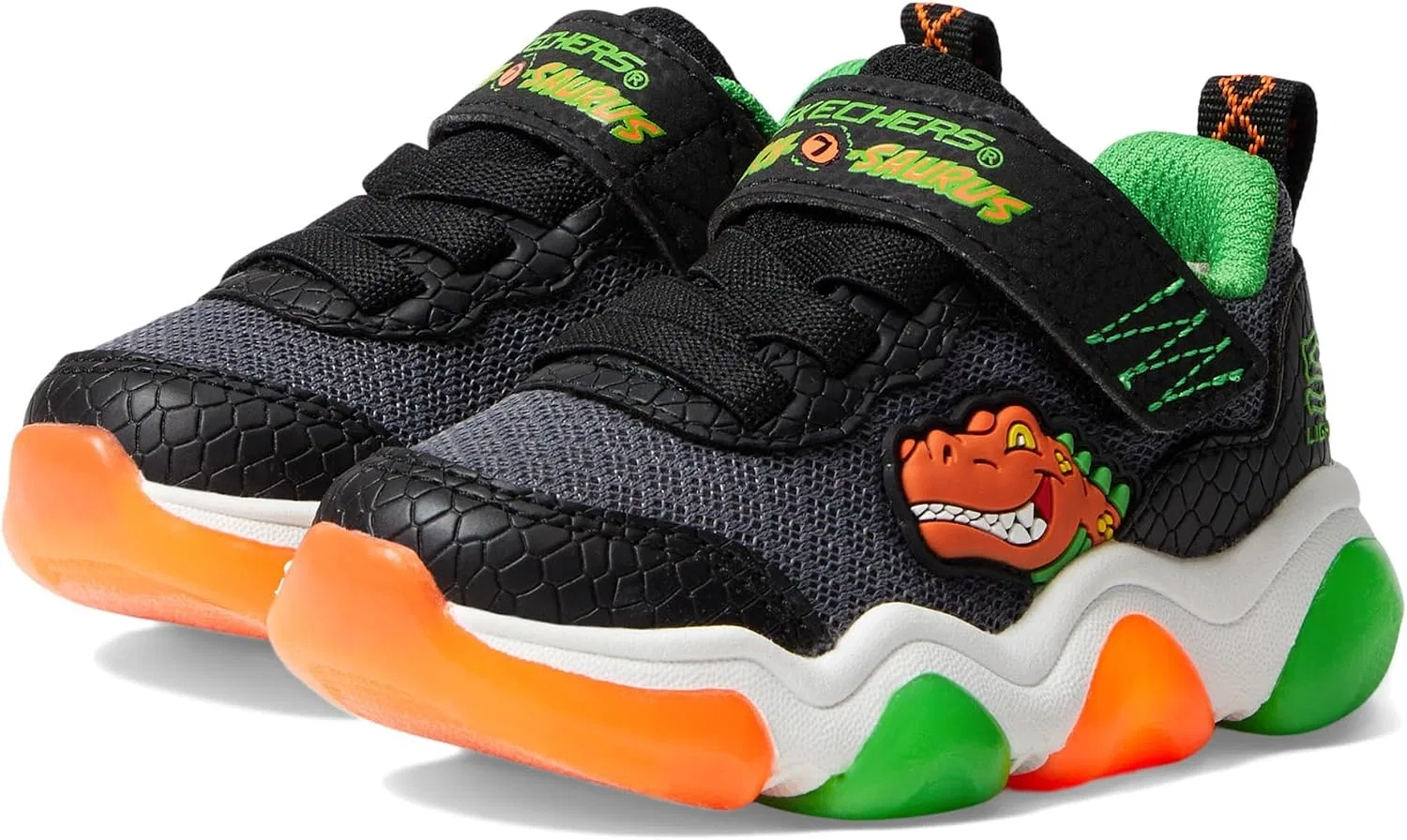 Детские кроссовки для мальчиков Mighty Glow 2.0 Dino-Bolt Skechers, Black/Orange