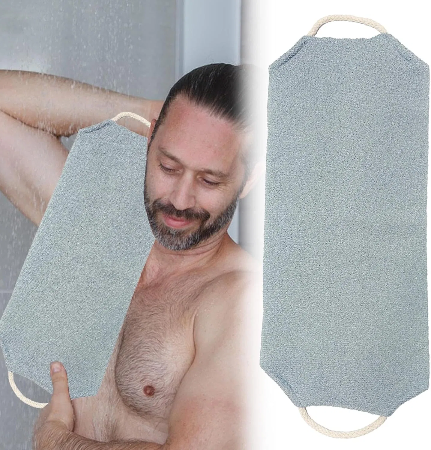 Скребок для спины с ручками, Nylon, 2 шт, 45x20 см, Hellgrau Qzdtue — фото 3