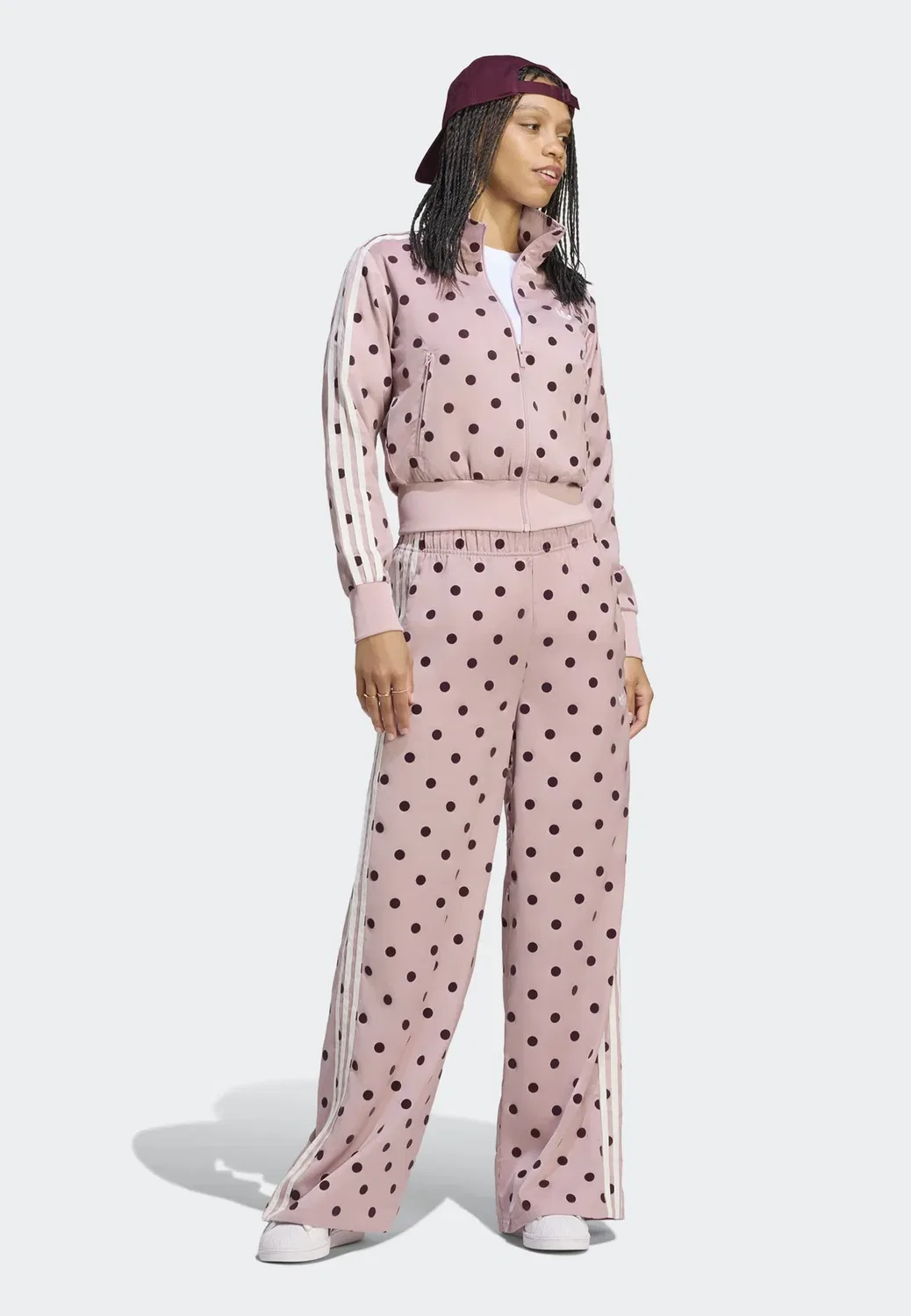 Атласная толстовка в горошек на молнии Adidas Originals, Dual Lilac — фото 2
