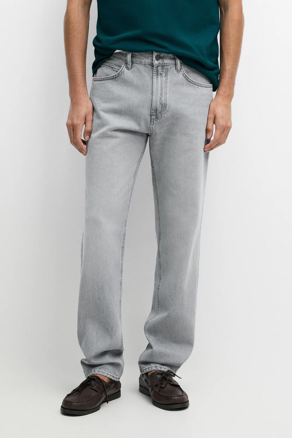 Джинсы Massimo Dutti Stonewashed Tapered-Fit, серый меланж