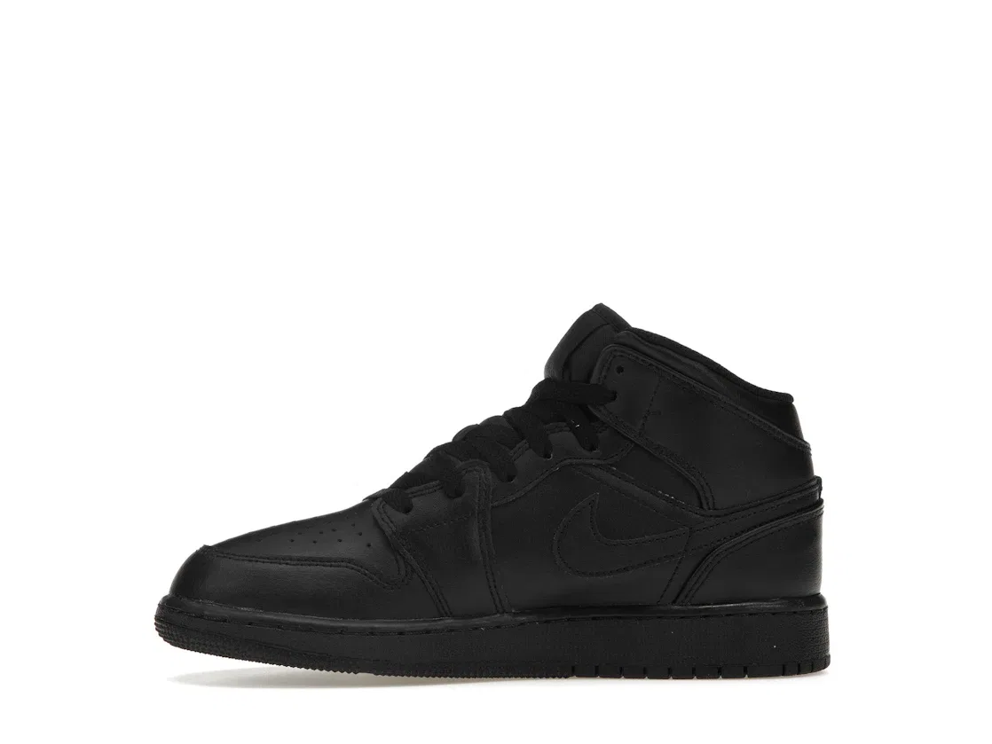 Детские кроссовки для мальчиков кожаные Jordan 1 Mid, Black/Black/Black — фото 3