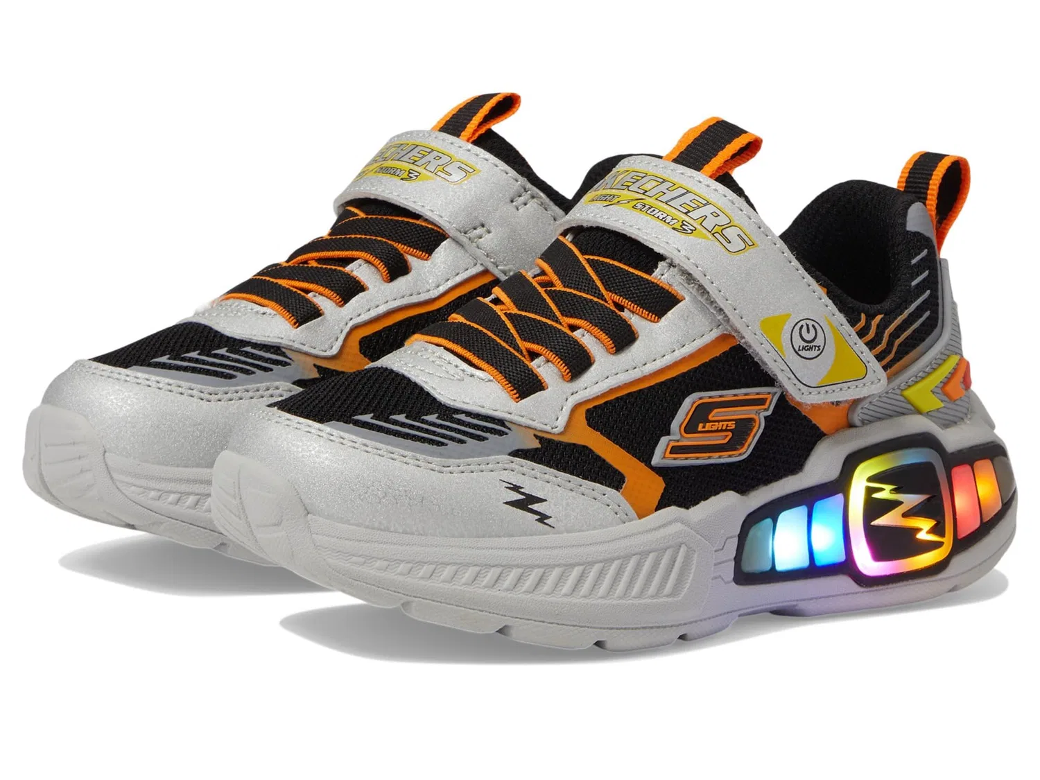 Детские кроссовки для девочек с подсветкой Light Storm 3 Skechers, Silver Black