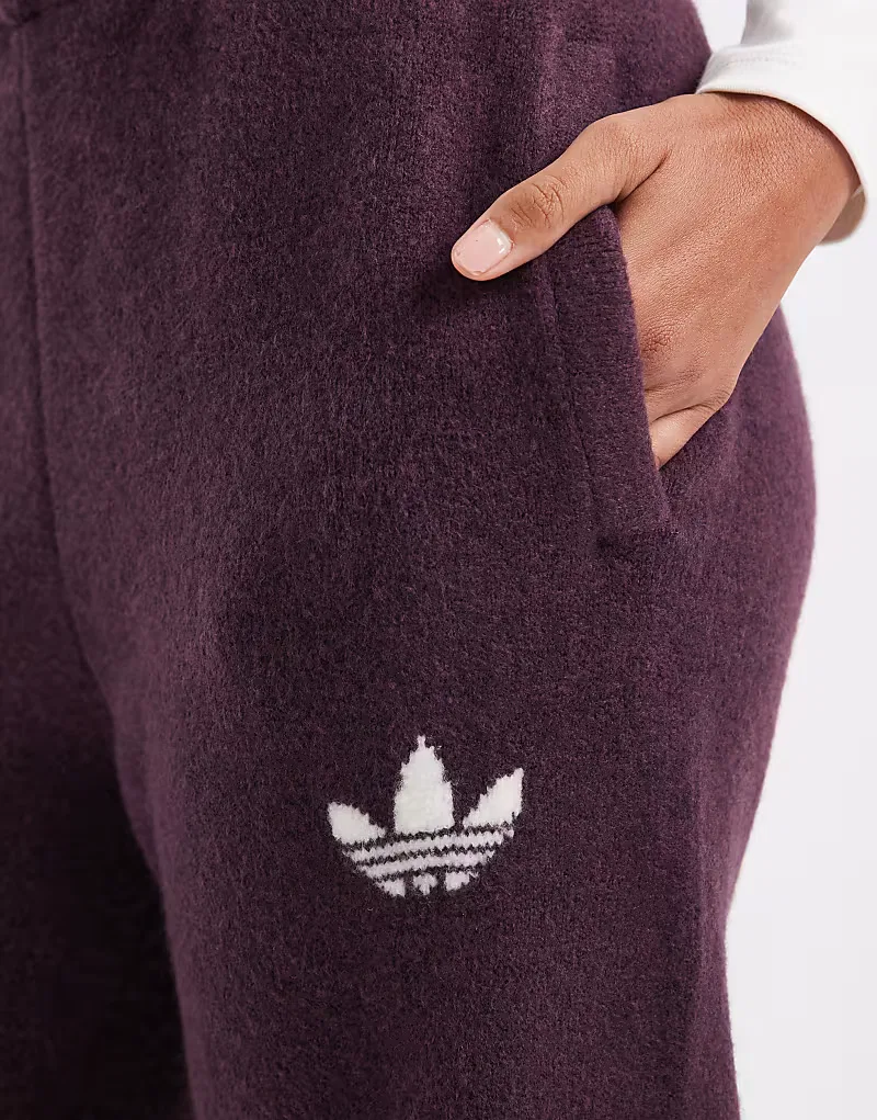 Вязаные спортивные брюки Adidas Originals, бордовый и, кремовый — фото 3