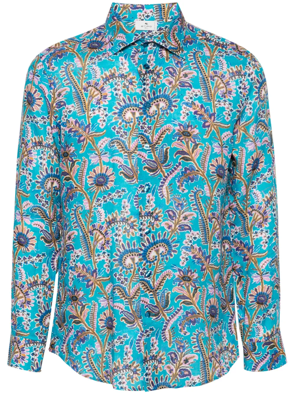 

Льняная рубашка с цветочным принтом ETRO, синий