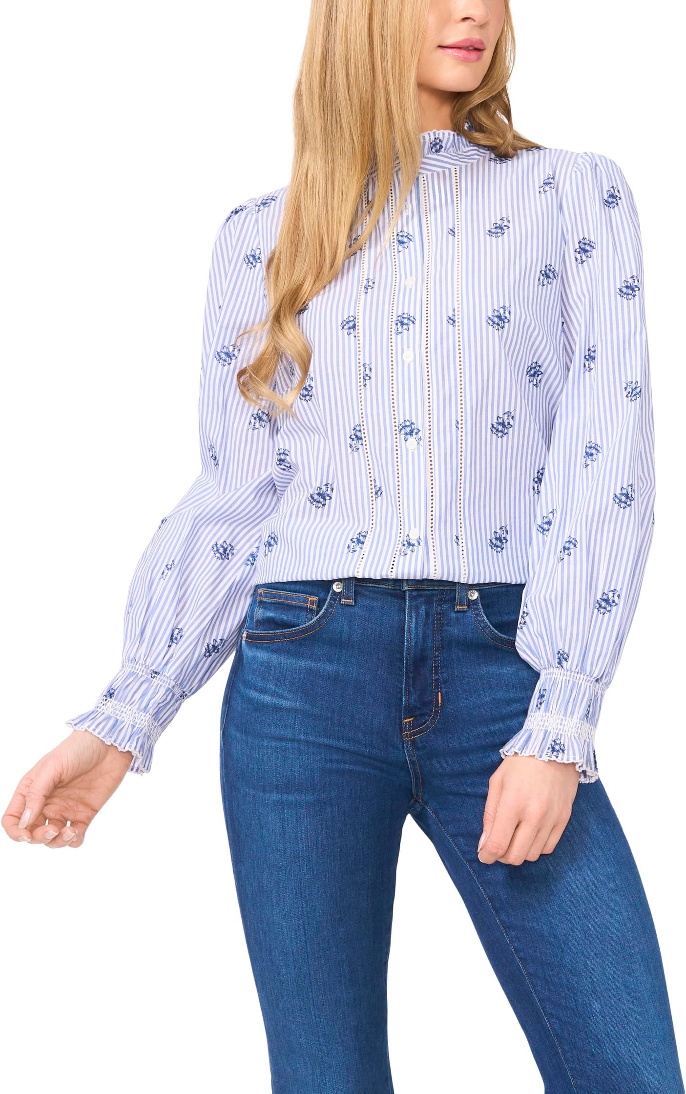 

Блуза CeCe Ruffled Collar Lace Detail Buttoned Blouse, цвет Ocean Blue