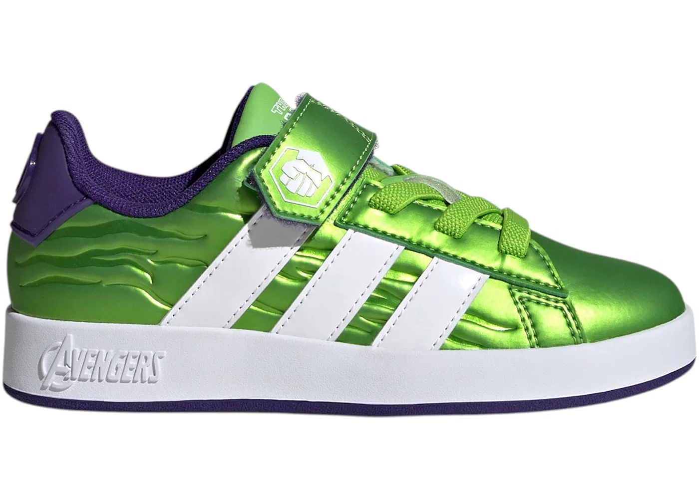 Детские кроссовки с закрытой пяткой Adidas Grand Court Marvel Avengers Hulk, Semi Solar Green/Cloud White/Collegiate Purple