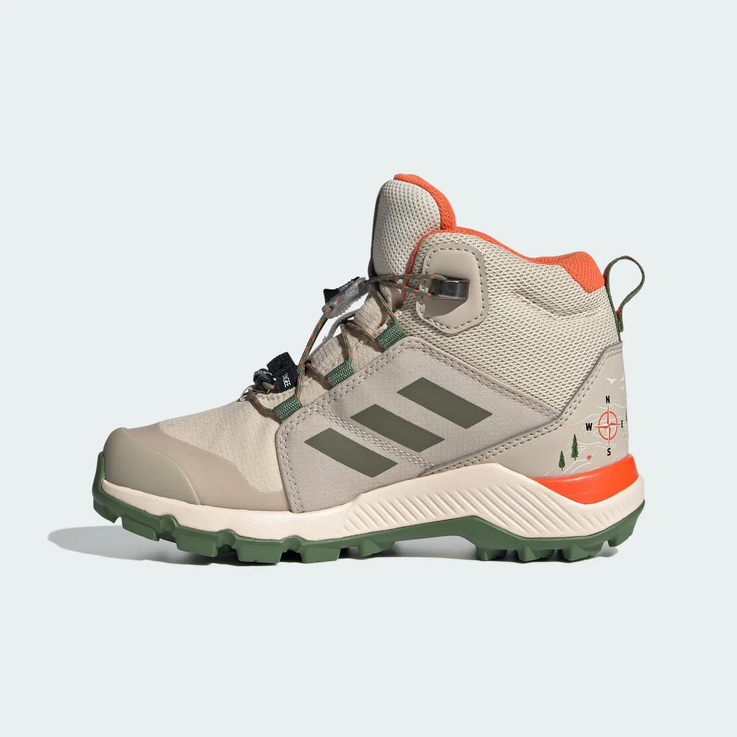 Детские кроссовки для трекинга с мембраной Terrex Disney Mid Gore-tex Hiking Adidas, Wonder Beige Olive Strata Impact Orange — фото 2