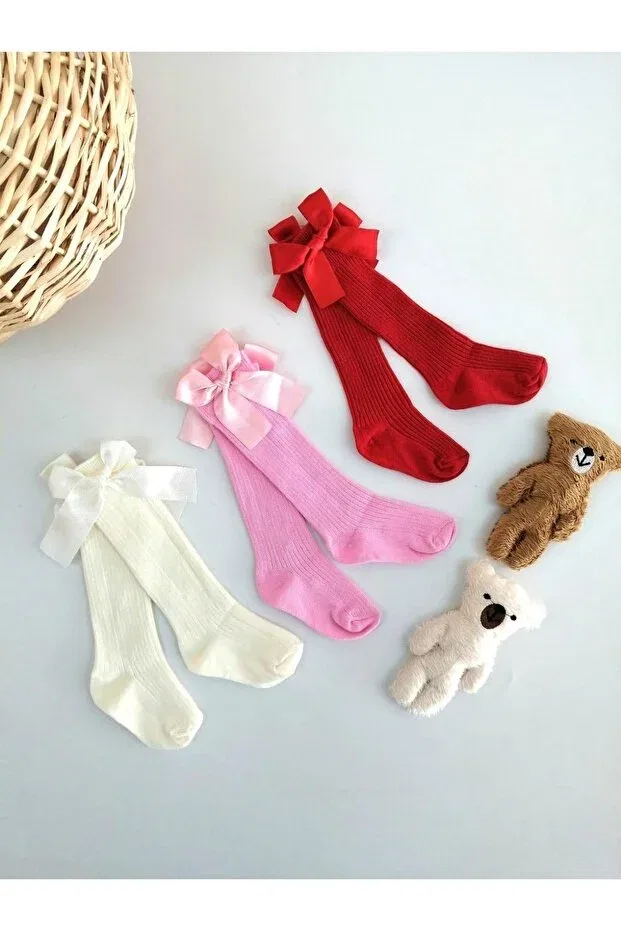 Детские гольфы для девочек с бантом Aryakids, Red