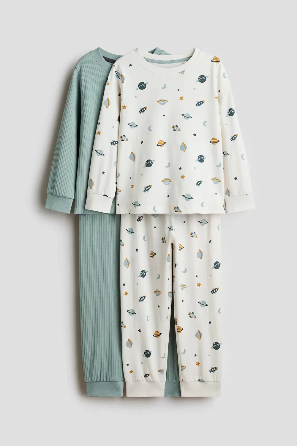 Комплект из 2 хлопковых пижам с принтом H&M, Helles Matttürkis/Weltraum