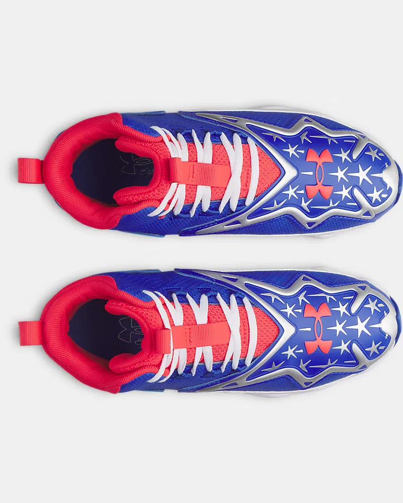 Детские бейсбольные шиповки с легким синтетическим верхом UA Harper 11 RM Jr. USA UnderArmour, White/Team Royal/Racer Red — фото 3