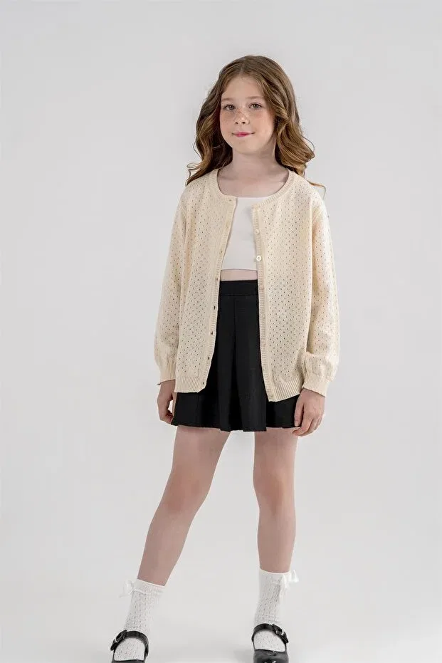 Детский кардиган для девочек с вязаным узором Minora, Beige