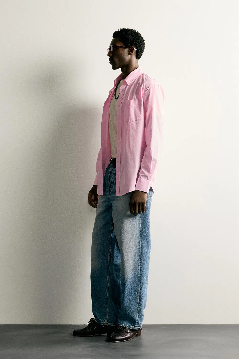 Хлопковая рубашка стандартного кроя ZARA, Pink — фото 4