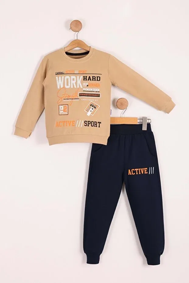 Детский спортивный костюм для мальчиков с принтом Work Mnk Baby&Kids, Brown — фото 3