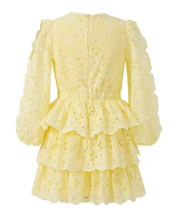 Детское платье для девочек с длинным рукавом Skyla Sleeve Embroidered Mini Dress Marlo Kids, Lemon — фото 2