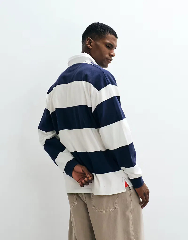 Футболка-поло Polo Ralph Lauren с логотипом в виде флага и полосками, свободного кроя, темно-синий — фото 3