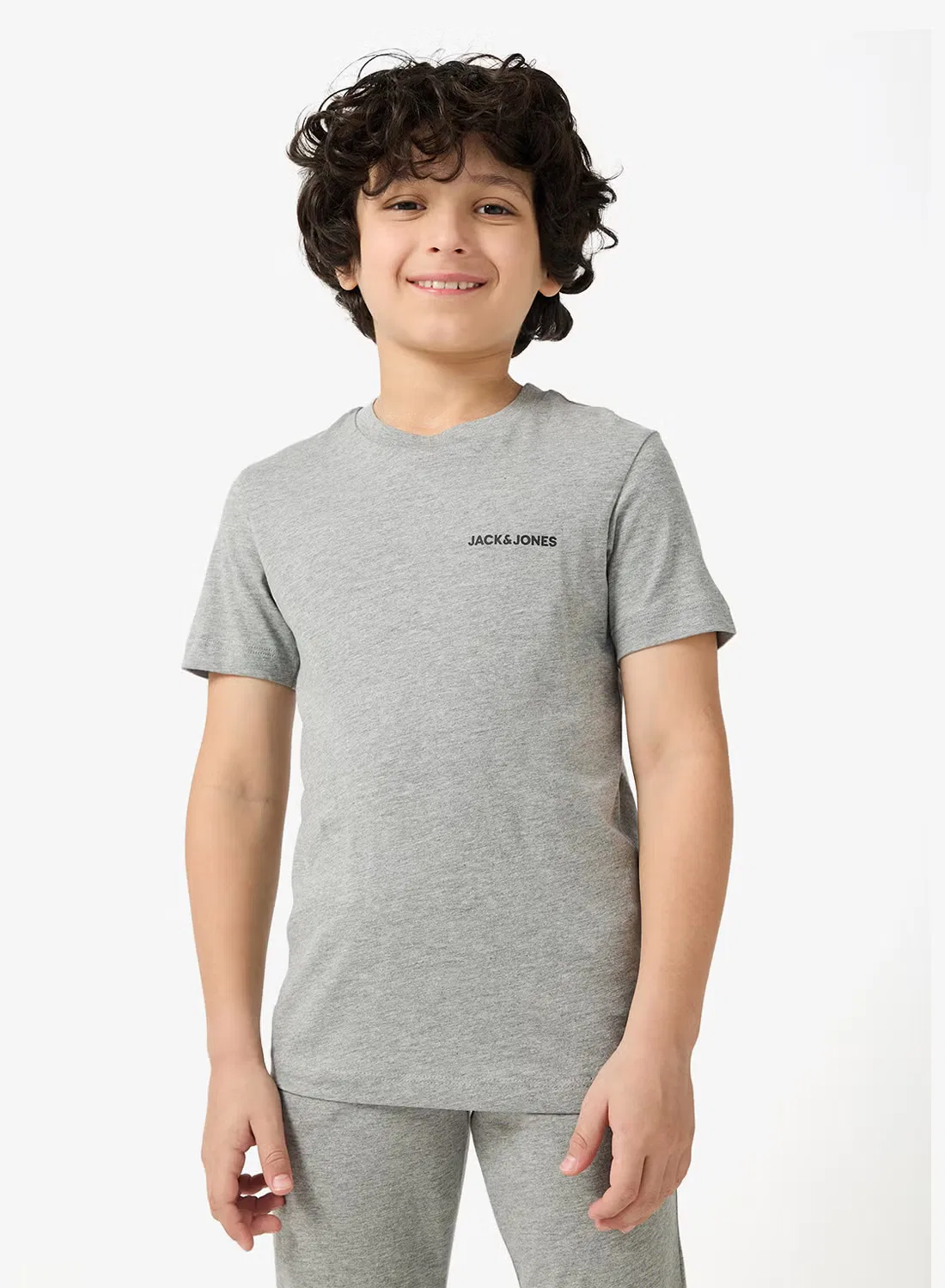 Комплект футболки и штанов спортивный с круглым вырезом Jack & Jones Junior, светло-серый меланж — фото 3