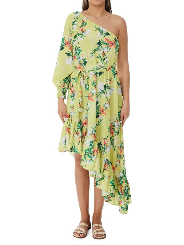 

Асимметричное платье на одно плечо с цветочным принтом Ranee's Lime green