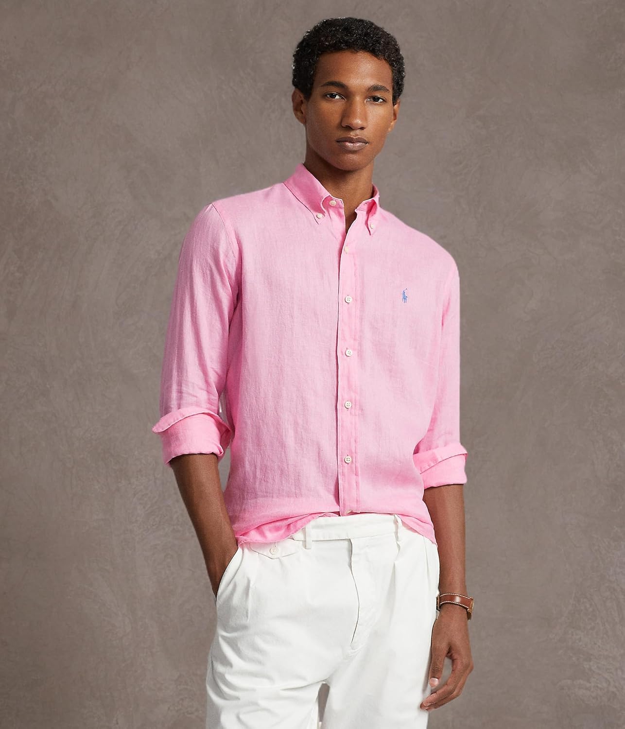 POLO RALPH LAUREN Мужская льняная рубашка с длинным рукавом, Harbor Pink — фото 4