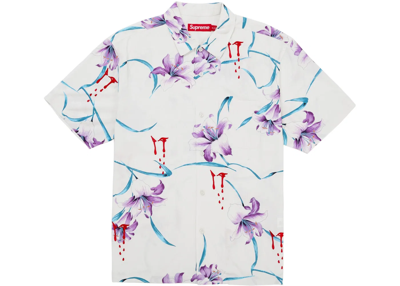Мужская рубашка с коротким рукавом с принтом и вышивкой Supreme, White