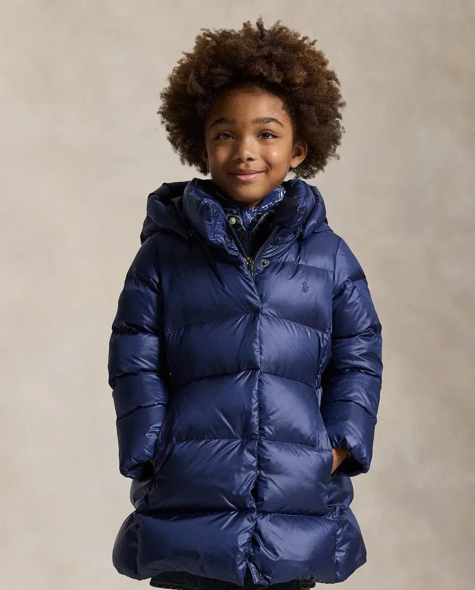 Детское пальто для девочек длинное пуховое металлизированное Polo Ralph Lauren, Azul Marino — фото 2