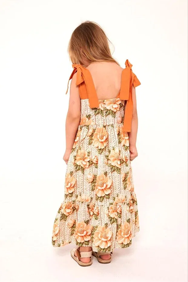 Детское платье для девочек хлопковое Peach garden hat dress Wind Baby, Orange — фото 3