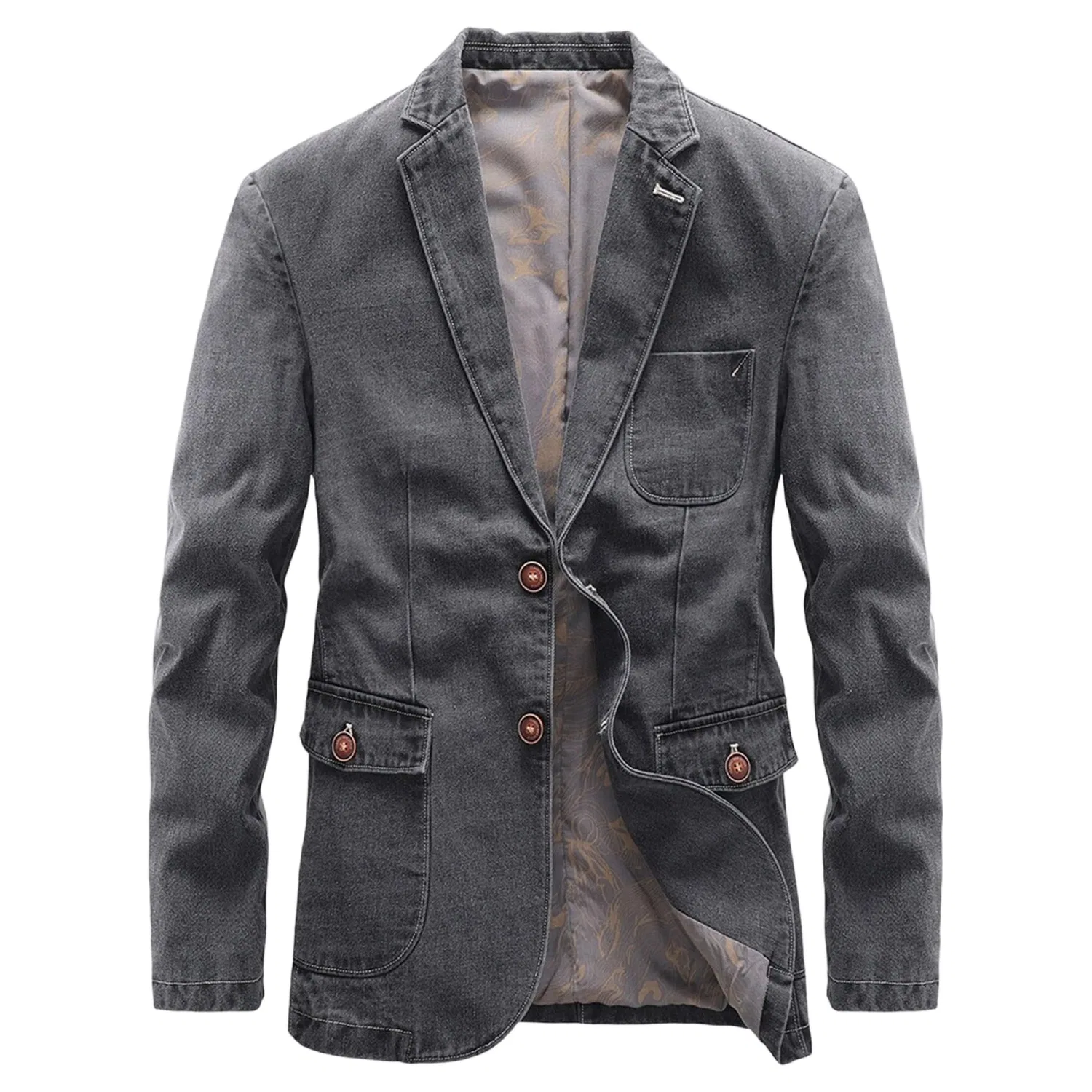 Мужское джинсовое пальто-блейзер с лацканами, модель Vintage Lapel, бренд, Grey