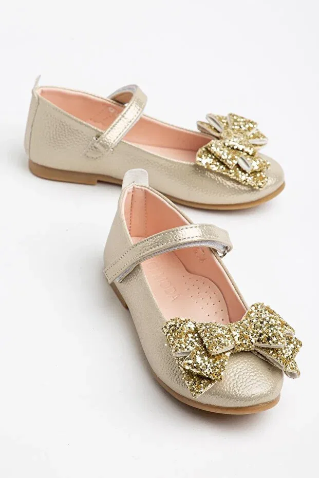 Детские балетки для девочек с бантом Orthopedic sole bowknot casual girls' ballerinas Pabuçland, Gold