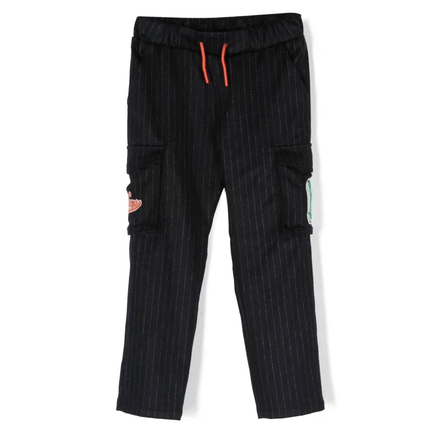 Брюки из шерстяной фланели с полосатым принтом и логотипом Kids Striped Logo-Patch Trouser Kenzo, Navy