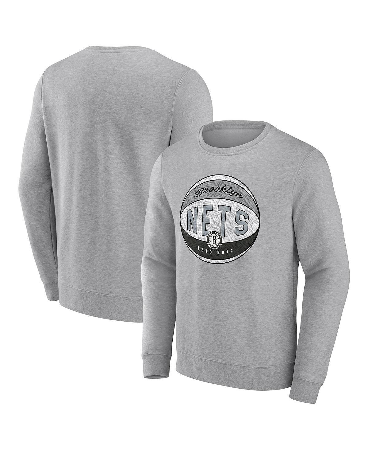 

Мужская фирменная меланжевая серая толстовка brooklyn nets true classics vint pullover sweatshirt Fanatics, мульти