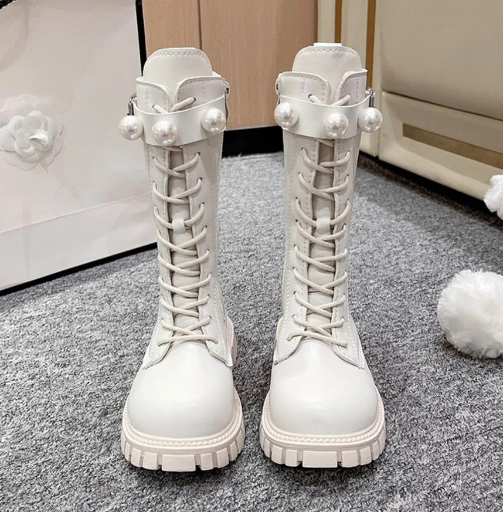 Детские ботинки для девочек на шнуровке с боковой молнией Lglmqxtm, White — фото 3