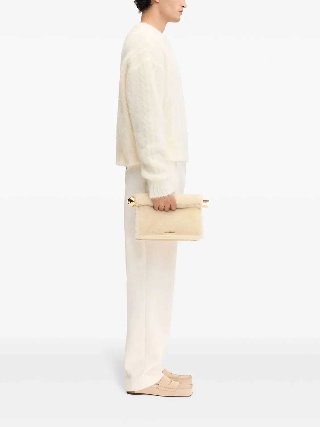 Свитер из вязки "Кабель" с круглым вырезом Jacquemus, белый — фото 2