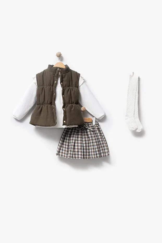 Детский комплект для девочек клетчатый Glam Jikko Baby, Khaki — фото 4