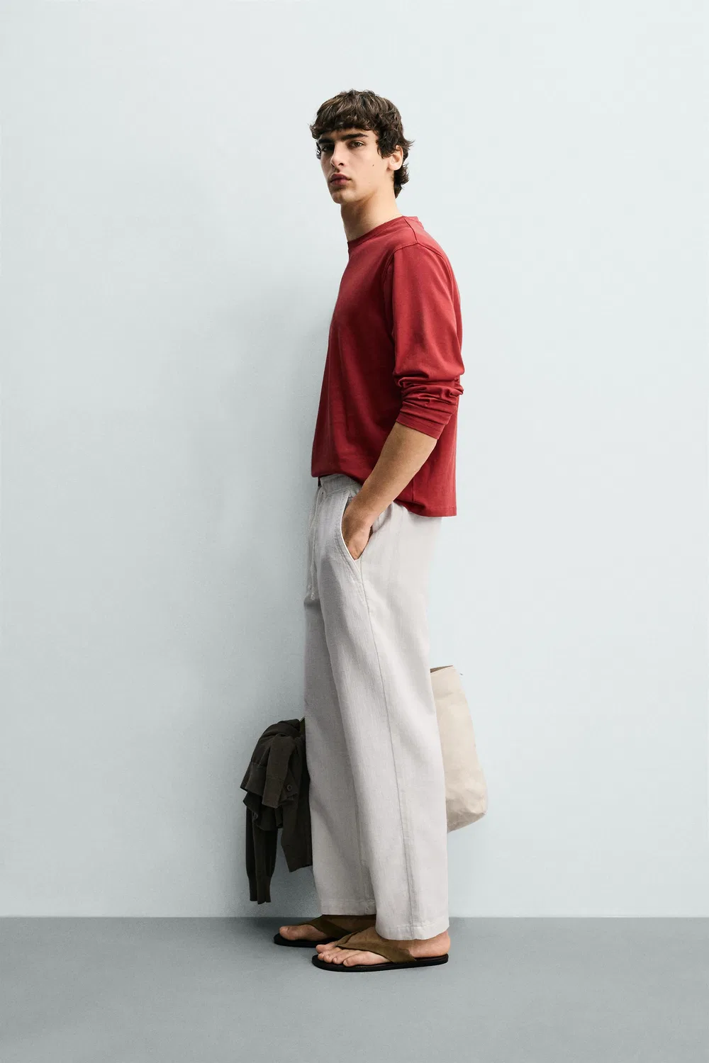 Текстурированные брюки свободного кроя ZARA, Oyster-White — фото 4