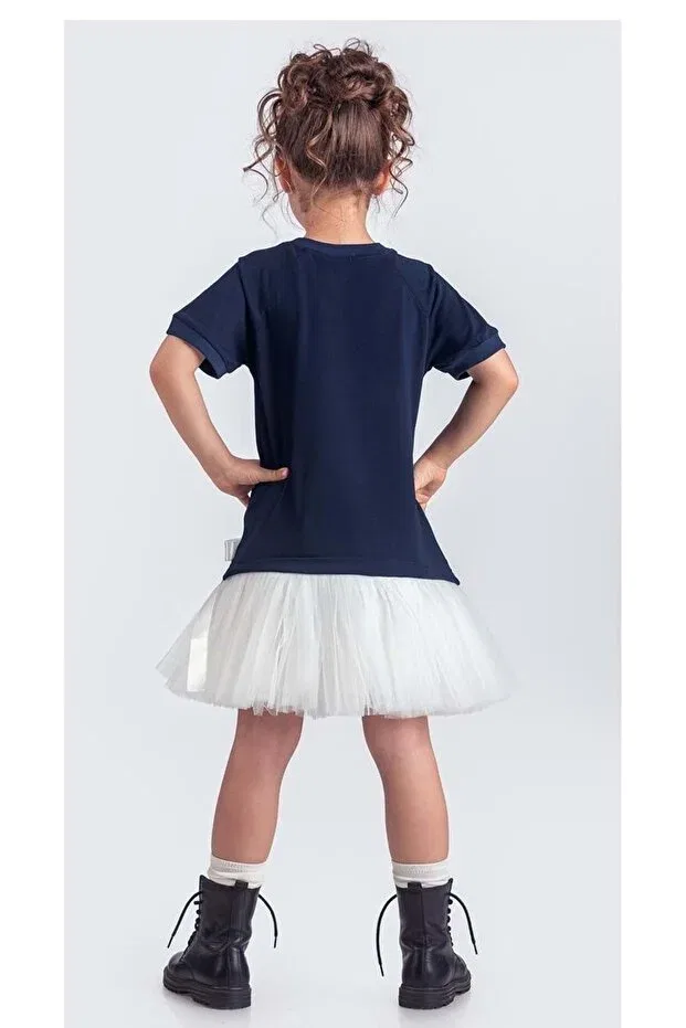 Детское спортивное платье для девочек хлопковое с пачкой Mnk Baby&Kids, Navy Blue — фото 3
