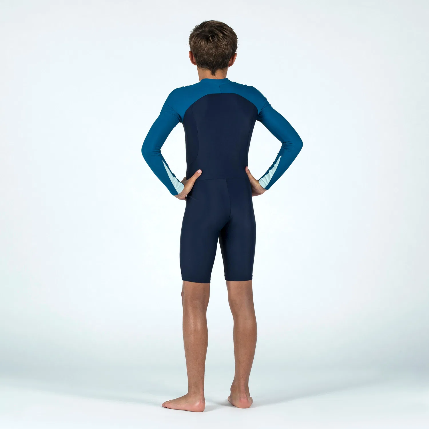 Детский купальник для мальчиков с длинным рукавом Decathlon, Цвет Stahlblau / Berlinerblau / Seladongrun — фото 3