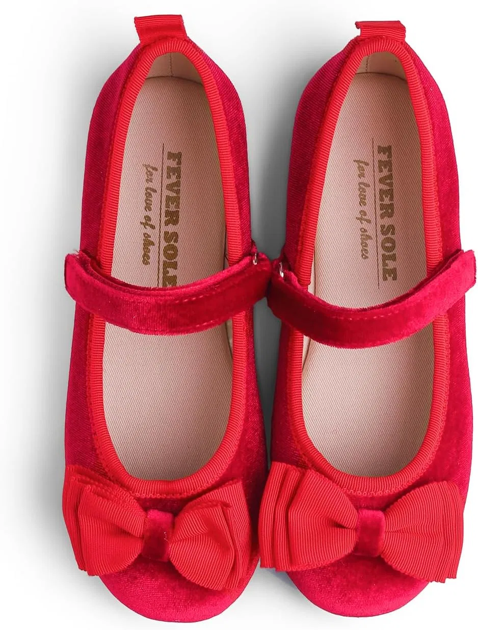 Детские балетки для девочек с бантом FEVERSOLE, Red Velvet Tri-Bow Maryjane — фото 2